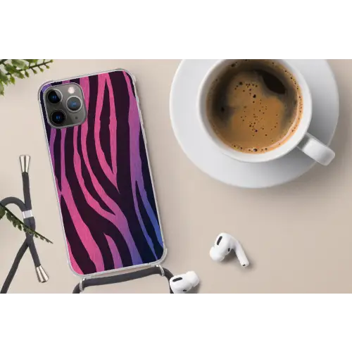 Zebraprint - Roze - Paars - Dierenprint Hoesje iPhone 12 Pro met koord klein -oordop