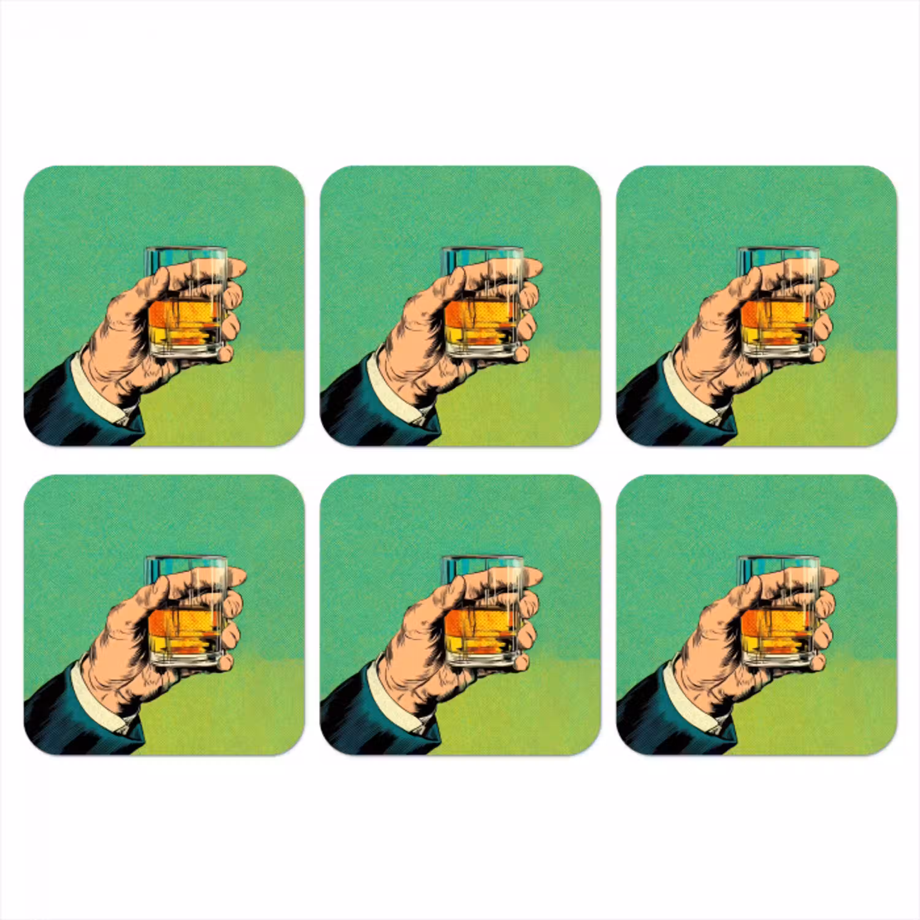 Whisky - Glas - Hand - Groen onderzetter kurk middel -3d