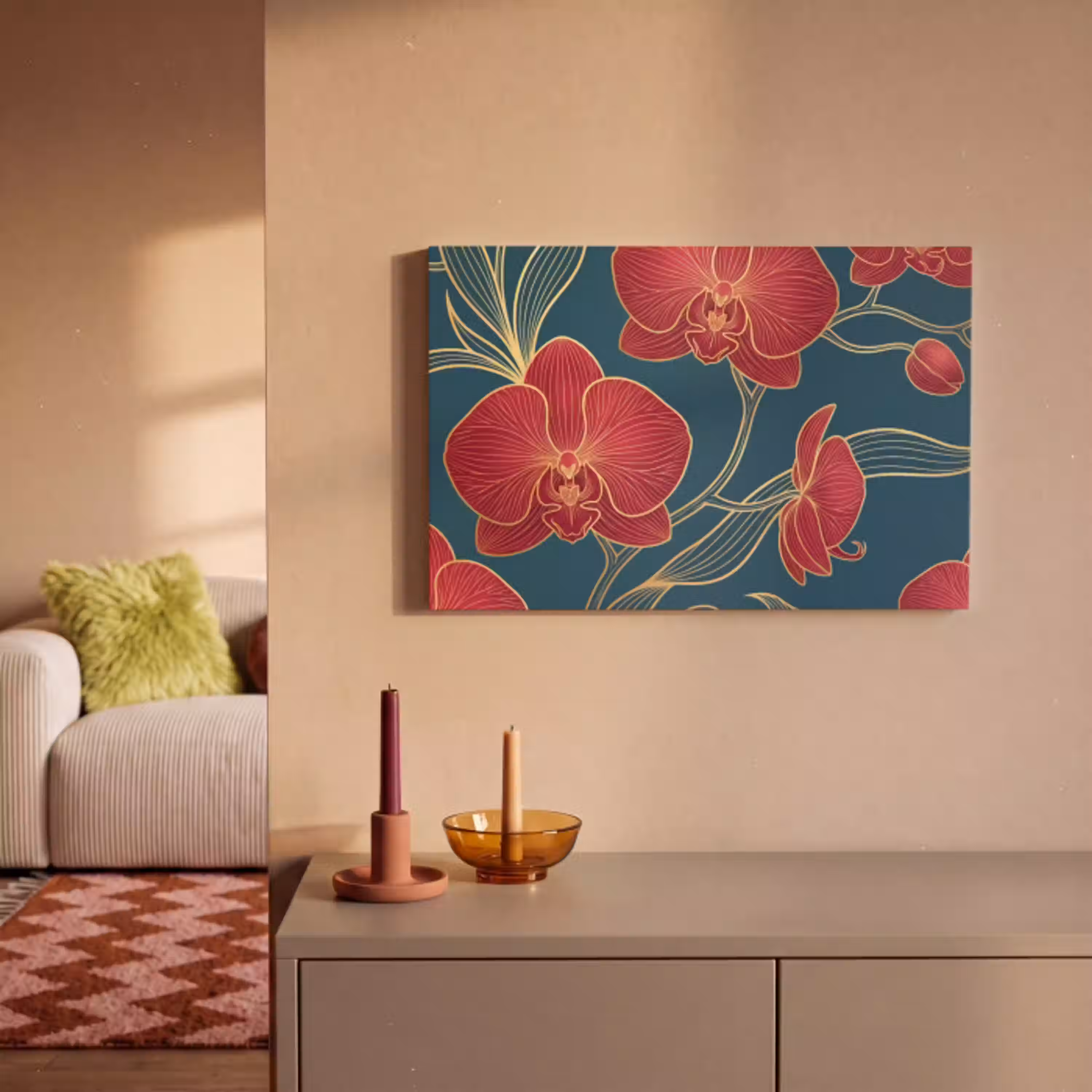Bloemen - Rood - Goud canvas 2cm klein -sfeer1