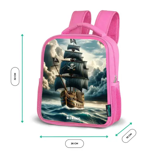 Piratenschip op een woeste zee Kinderrugzak - Roze middel -productfoto_formaten