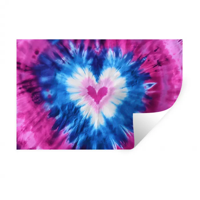 Hartvormig - Tie dye - Paars Muursticker klein -3d