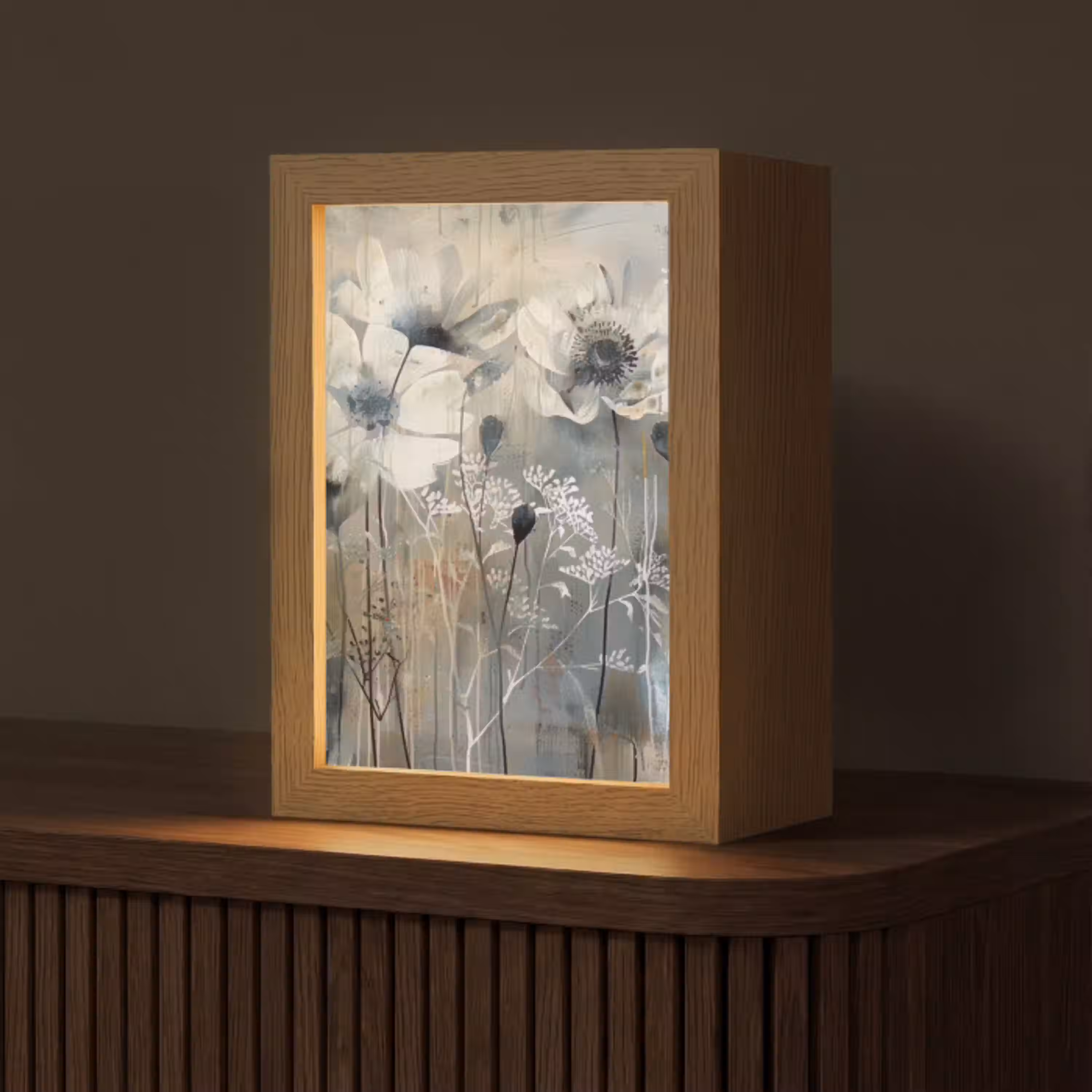 Bloemen - Planten - Grijs - Abstract Light Box met kabel (Tafellamp) klein -z3d_website