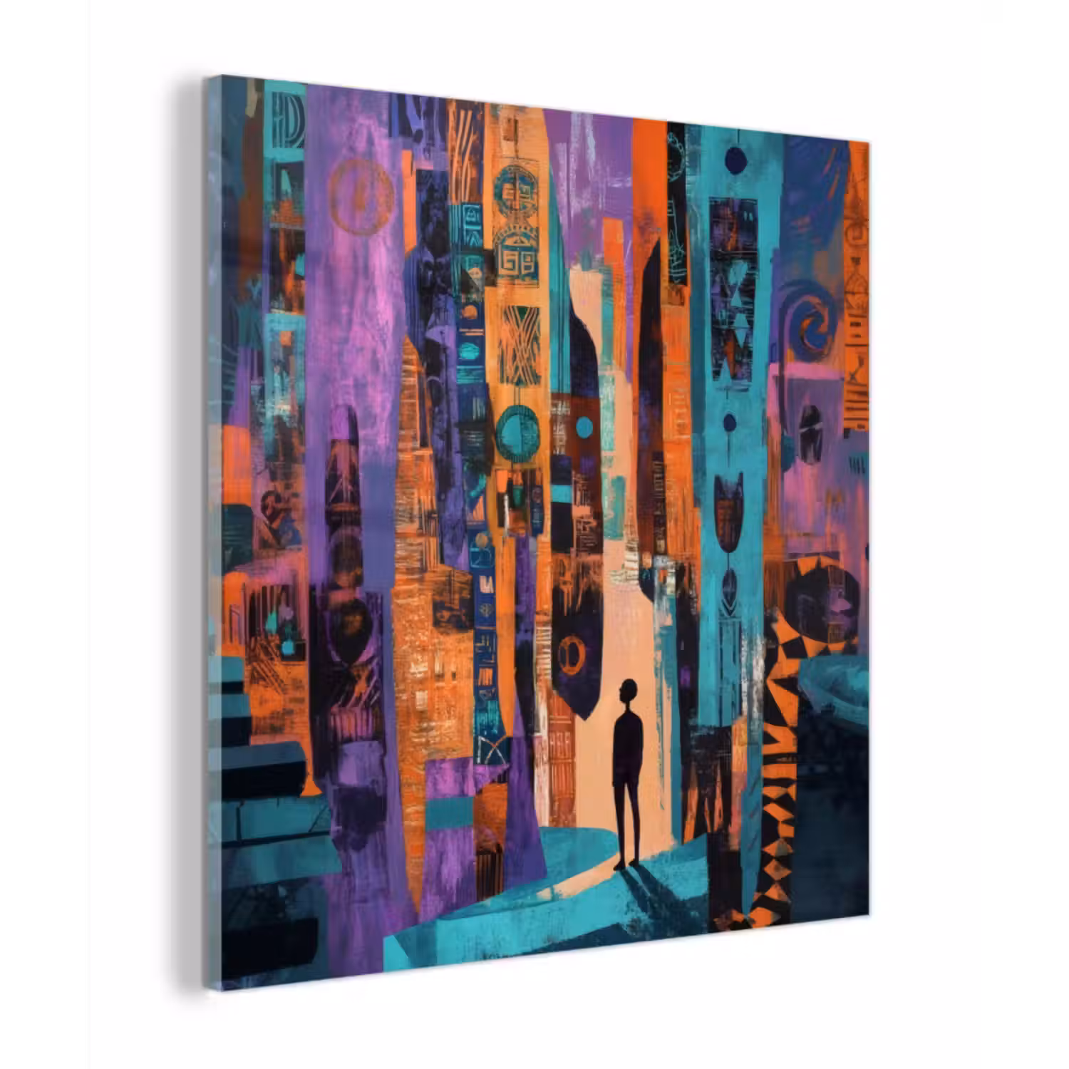 Glas schilderij - Abstract - Figuren - Kleurrijk