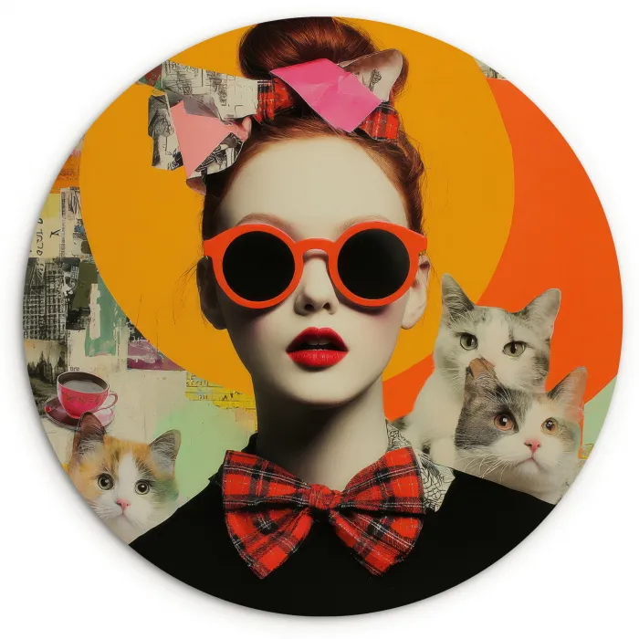 Vrouw - Bril - Strik - Retro Wandcirkel kunststof plaat 5mm dik klein -3d