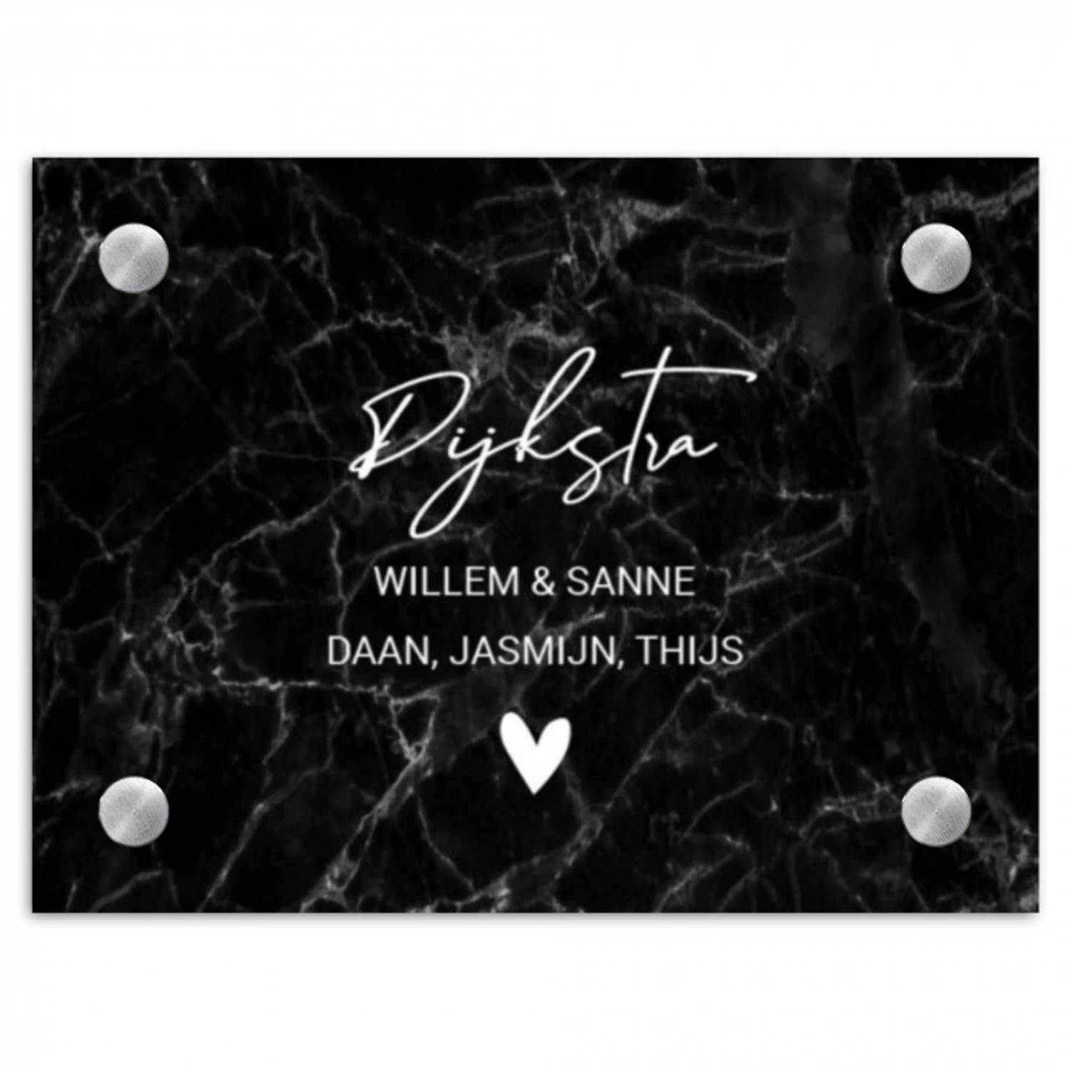 Zwarte marmer - Sierlijk Naambord Rechthoek middel -3d