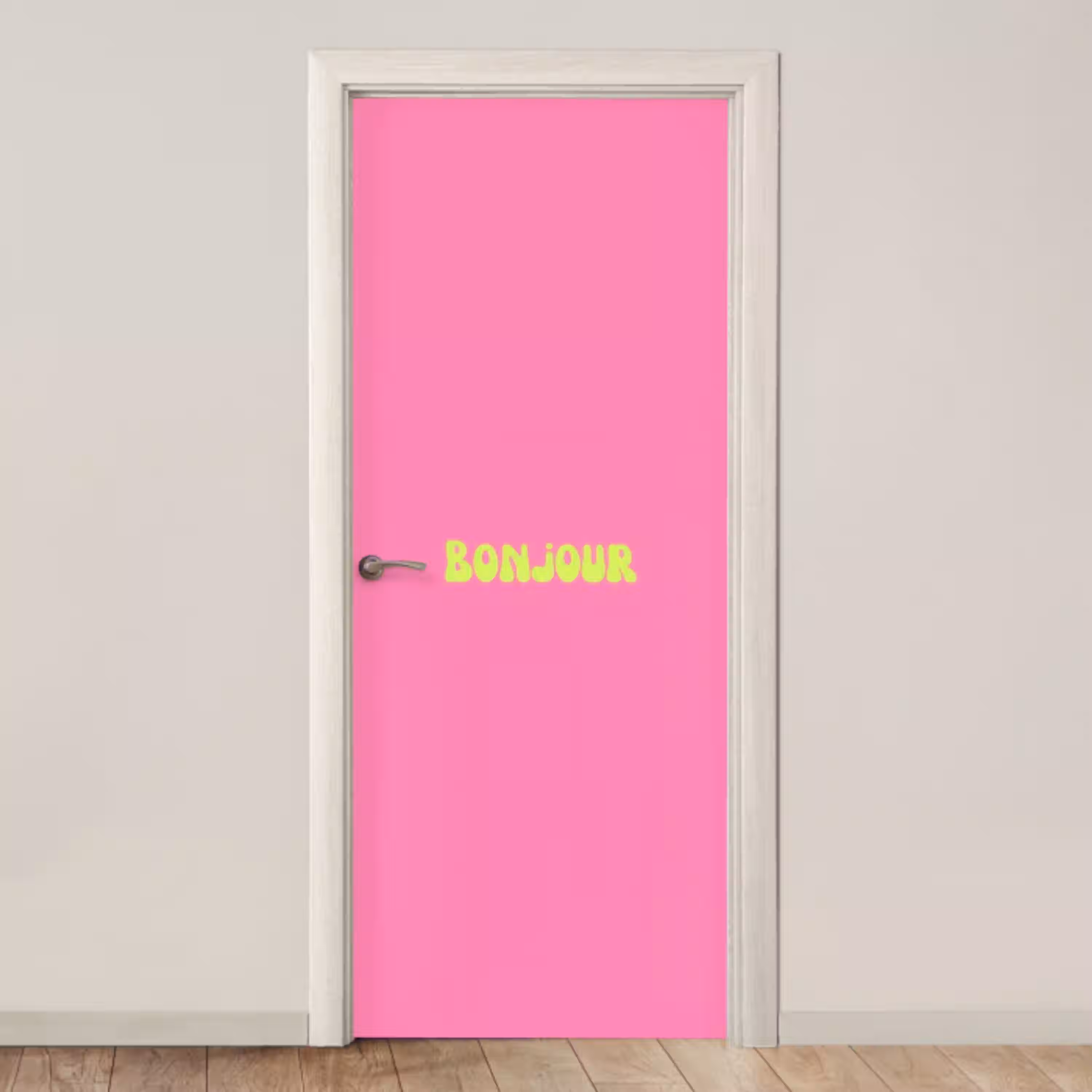 Roze - Groene bonjour - Organisch deurposter klein -3d_beige