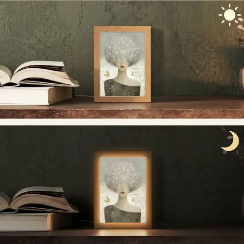 Pluis - Vrouw - Beige Light Box met kabel (Tafellamp) klein -sfeer3