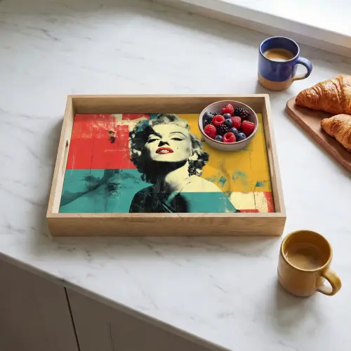 Vrouw - Rode lippen - Abstracte kleurvlakken - Popartuistraling Dienblad Rechthoek middel -sfeer2
