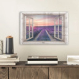 Doorkijk - Lavendel - Bloemen - Hout - Zonsondergang - Paars plexiglas 5mm klein -sfeer1
