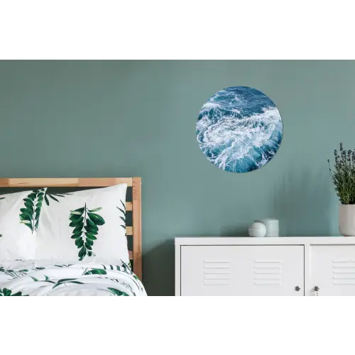 Golven - Oceaan - Blauw Wandcirkel aluminium klein -slaapkamer
