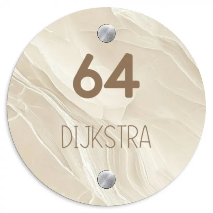 Vierkant - Beige - Marmer - Modern Naambord Rond klein -3d