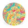Geel - Roze - Blauw - Retro Wandcirkel aluminium klein -3d