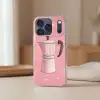 Roze - Mokkapot - Illustratie - Koffie Telefoonhoesje iPhone 17 Pro klein -sfeer2
