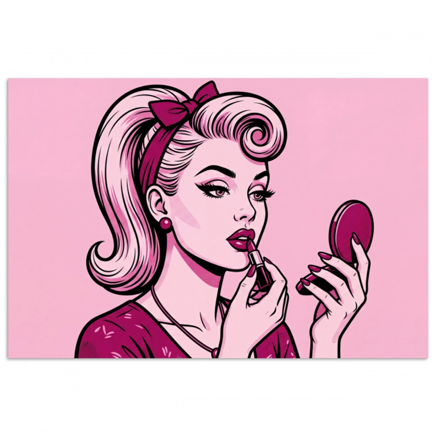 Vintage - Vrouw - Roze poster papier klein -3d