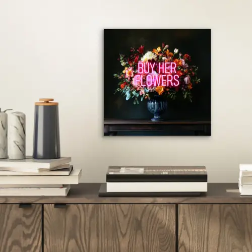 Quote - Bloemen - Vaas - Neon aluminium wit klein -sfeer1