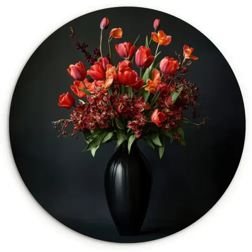Boeket - Tulpen - Vaas - Rood Wandcirkel plexiglas klein -3d