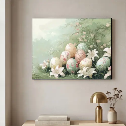 Paaseieren - Pasteltinten - Bloemen Textielframe zwart klein -sfeer2