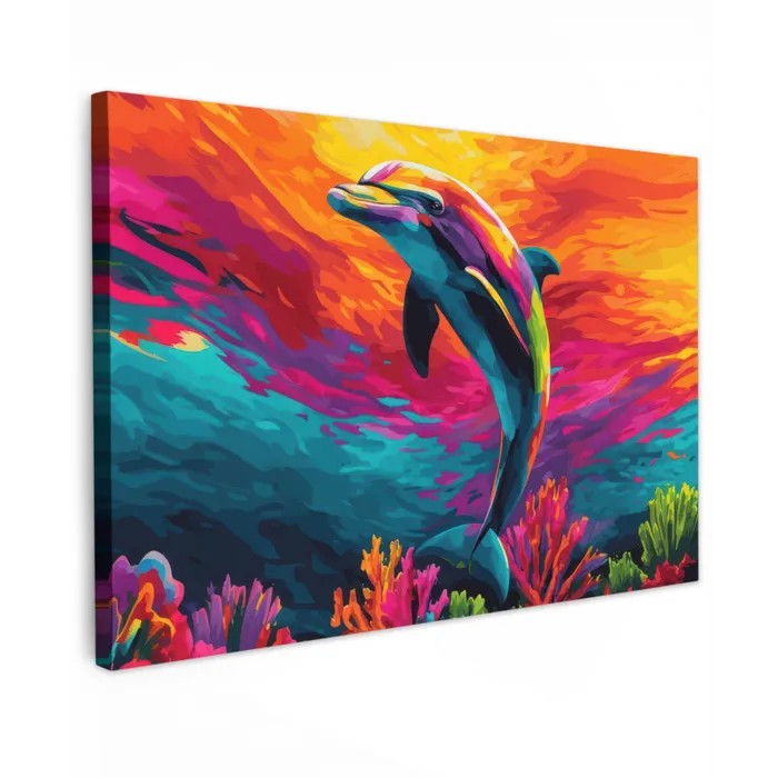 Dolfijn - Kleurrijk - Oceaan - Koraal canvas 2cm klein -z3d