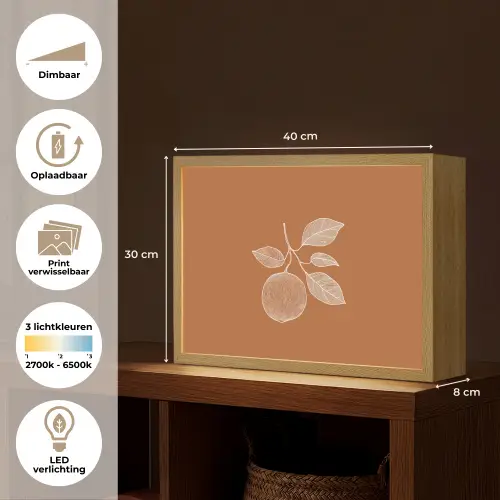 Sinaasappel - Getekend - Bladeren - Bruin Light Box met batterij (Wandlamp) middel -USP_websiteoverzichtNL