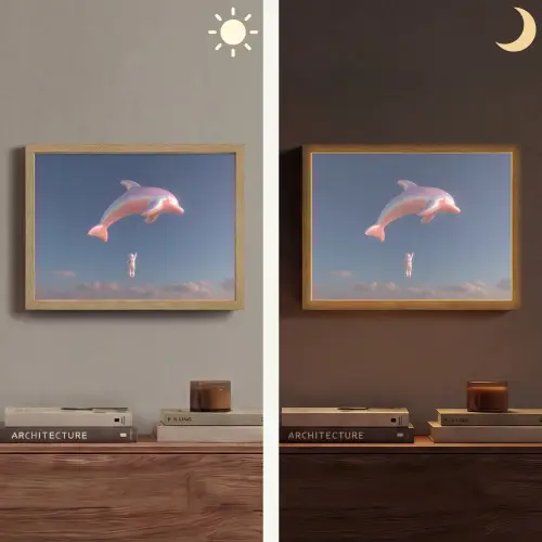 Dolfijn - Roze - Astronaut Light Box met batterij (Wandlamp) middel -sfeer3