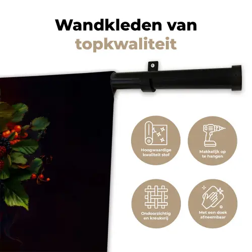 Vrouw - Zwart - Bessen - Bramen - Appels Wandkleed katoen klein -sfeer2