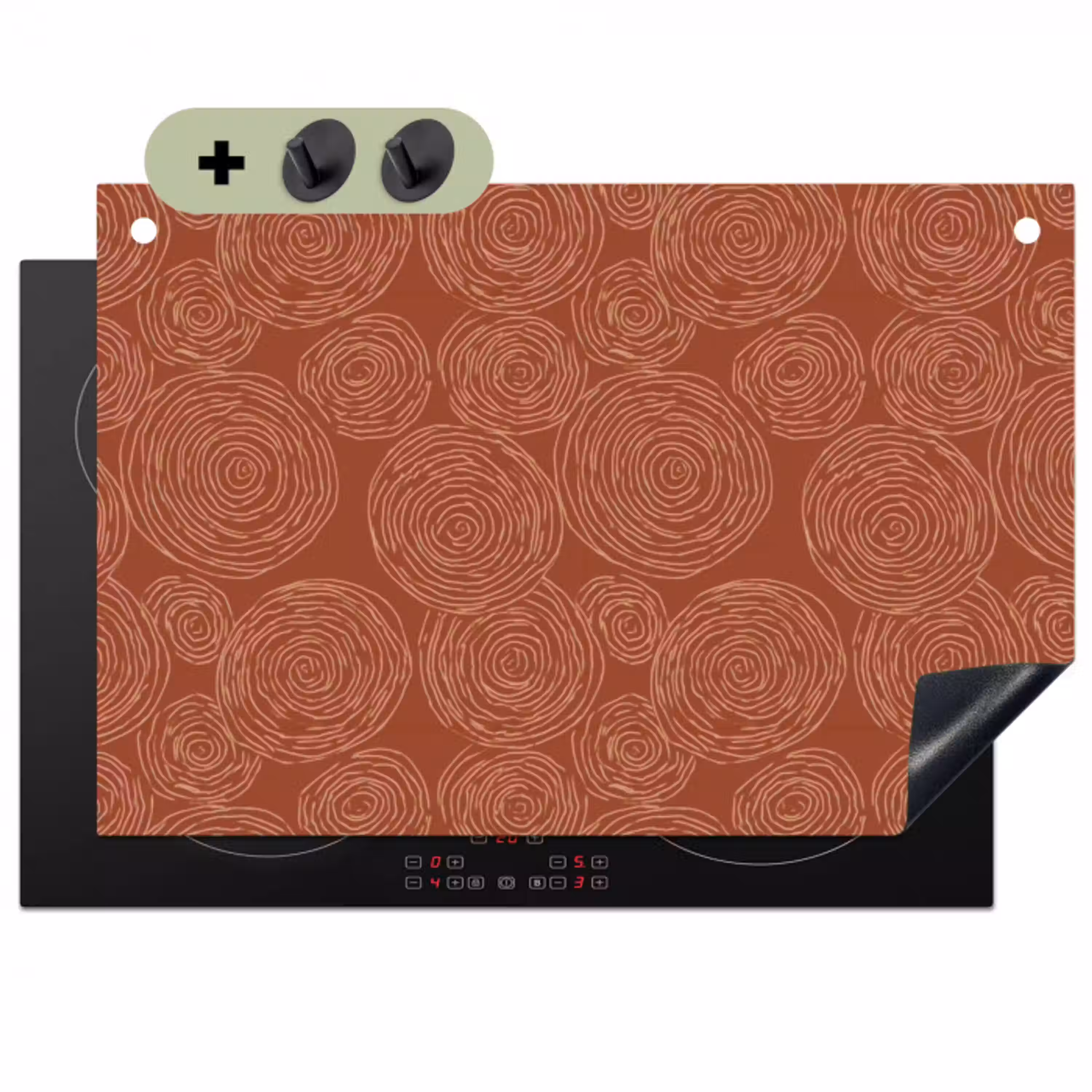 Cirkels - Abstract - Artistiek - Terracotta Inductie beschemer met haakjes klein 777 -3d