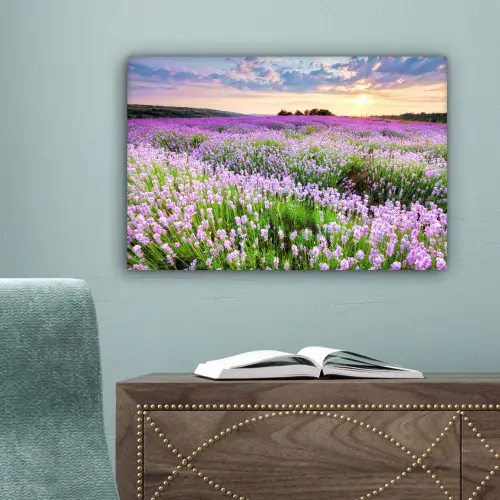Lavendel - Bloemen - Zonsondergang - Paars - Weide canvas 2cm klein -sfeer4