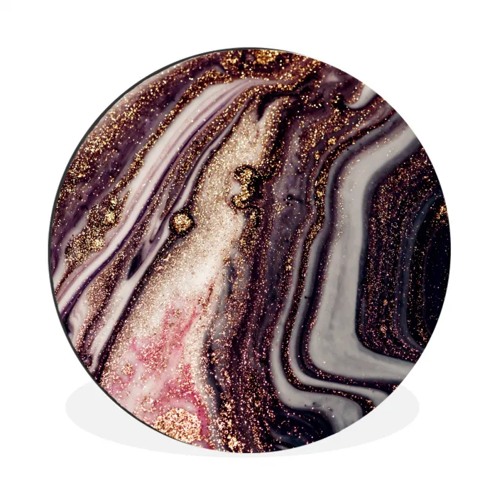 Marmer - Roze - Goud - Glitter - Marmerlook Wandcirkel aluminium klein -3d