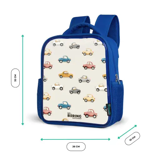 Kleurrijke retro autootjes Kinderrugzak - Blauw middel -productfoto_formaten