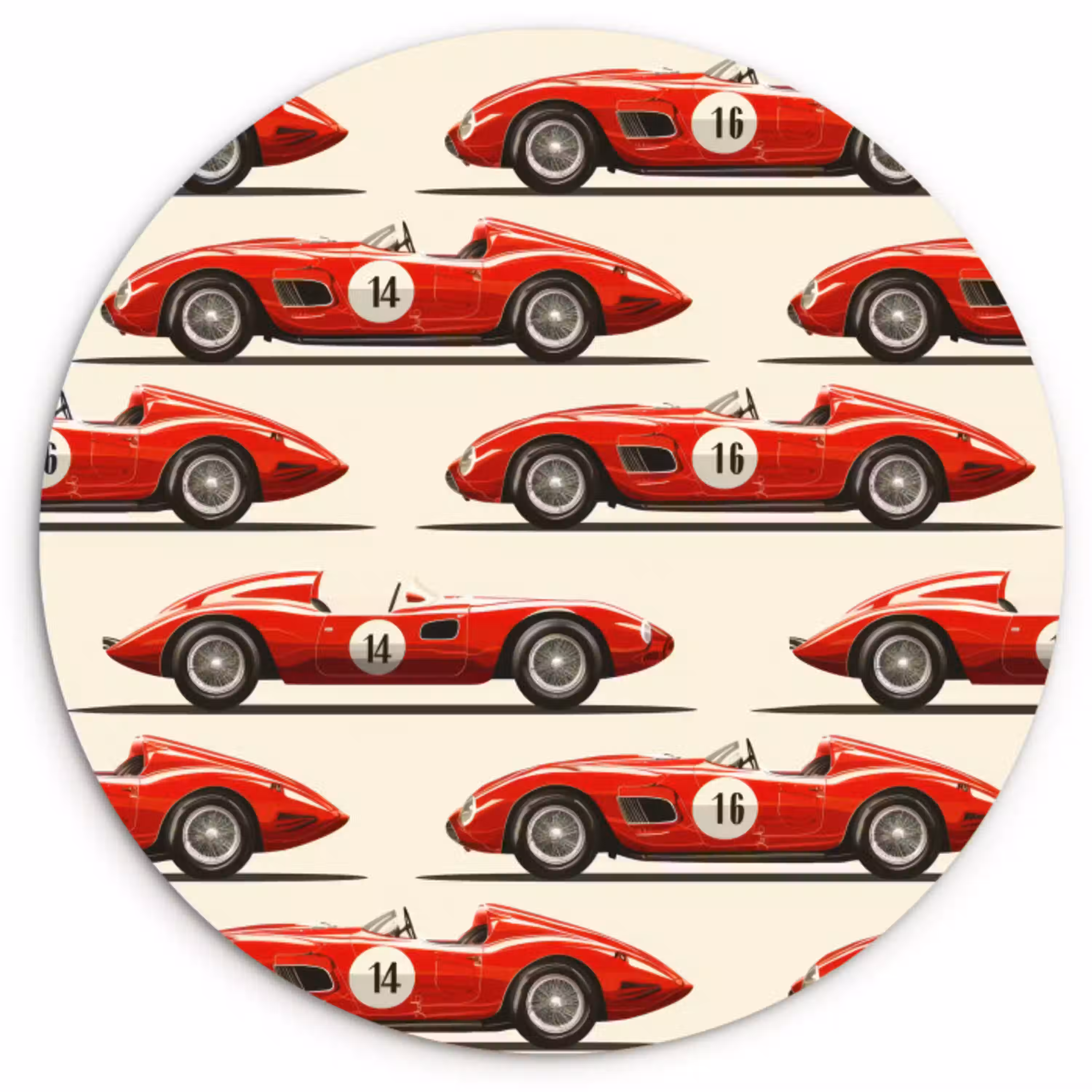Raceauto - Retro - Rood Wandcirkel kunststof plaat 5mm dik klein 188 -3d