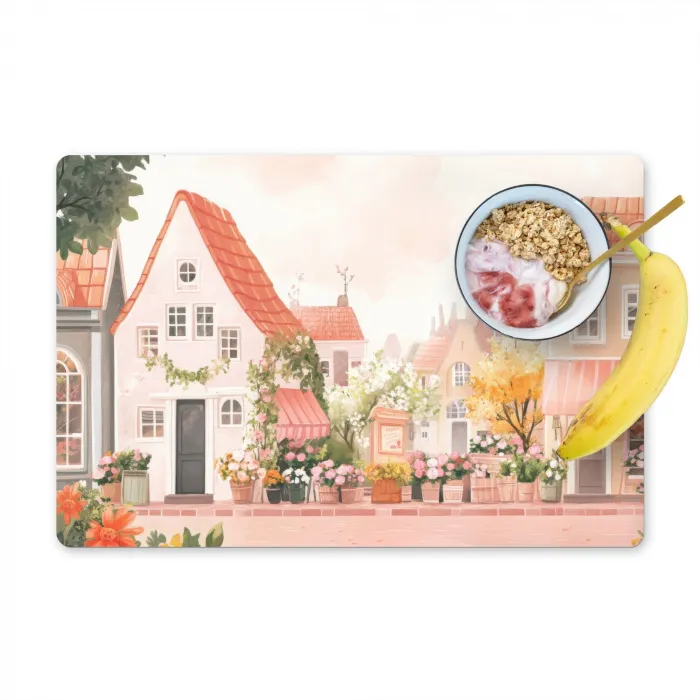 Bloemen - Huizen - Dorp Placemat vinyl groot -zzzproduct_Kitchenyeah-website