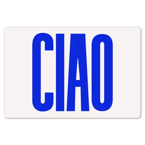 Ciao - Hoofdletters - Blauw - Minimalistisch Placemat vinyl groot -zzsfeer1_Kitchenyeah-website