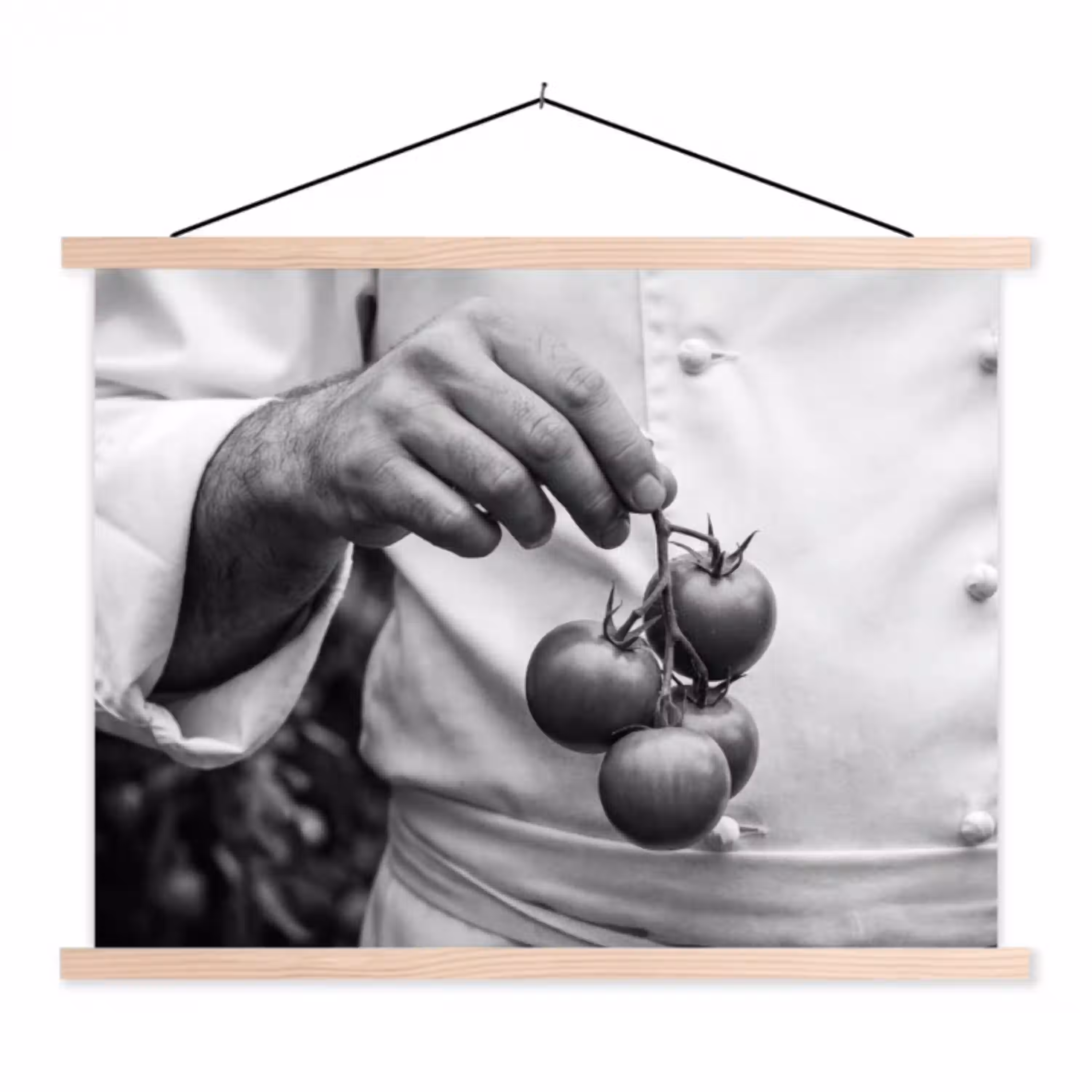 Tomaten - Chef - Zwart - Wit textielposter latten blank klein -3d
