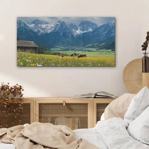 Alpen - Weide - Bergen - Koeien PET vilt middel -sfeer3