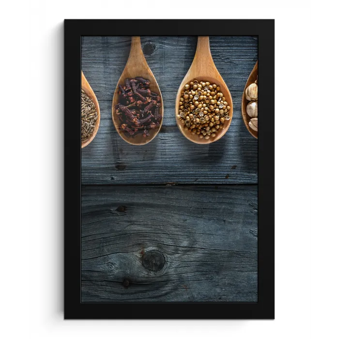 Kruiden - Lepels - Hout - Keuken - Specerijen - Industrieel fotolijst zwart zonder passe partout klein -3d