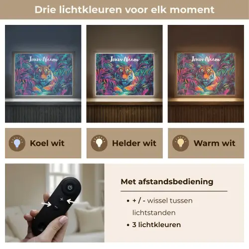Tijger - Dier - Jungle - Kleurrijk Light Box met batterij (Wandlamp kind) middel -USP_lichtkleurNL
