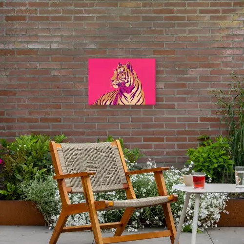 Tijger - Modern - Neon Tuinposter op houten frame 2 cm dik klein -sfeer3