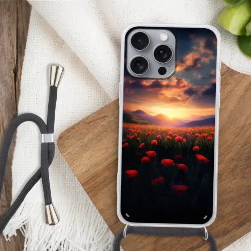 Landschap - Zonsondergang - Bloemenveld Hoesje iPhone 16 Pro Max met koord klein -sfeer4