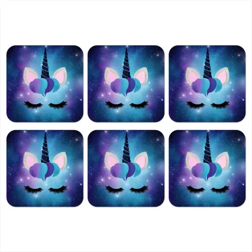 Eenhoorn - Sterren - Magisch - Blauw onderzetter kurk middel -3d