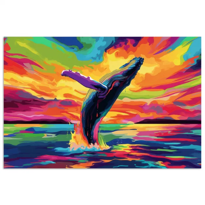 Zonsondergang - Walvis - Geschilderd - Kleurrijk poster papier klein -3d