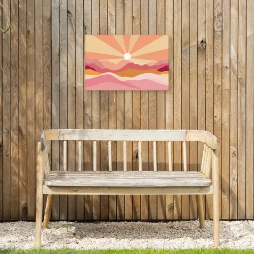 Bergen - Abstract - Zonnestralen - Roze Tuinposter op houten frame 2 cm dik klein -sfeer4