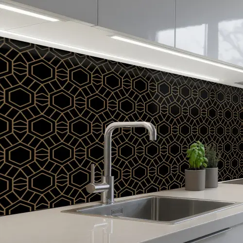 Goud - Zwart - Rozetstructuur keuken achterwand 2 middel 871 -3d_schuin