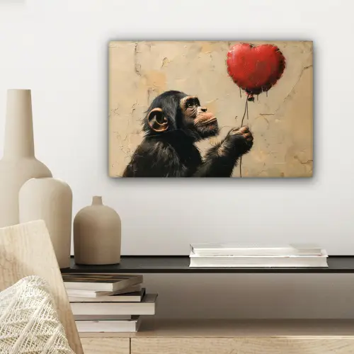 Street art - Chimpansee - Ballon - Graffiti - Banksy canvas 2cm klein -sfeer6