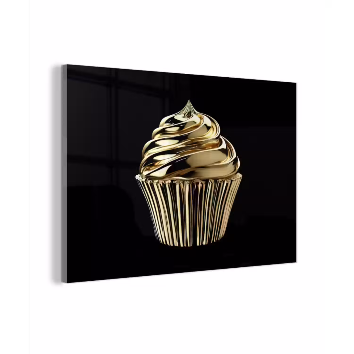 Glas schilderij - Cupcake - Eten - Goud - Zwart