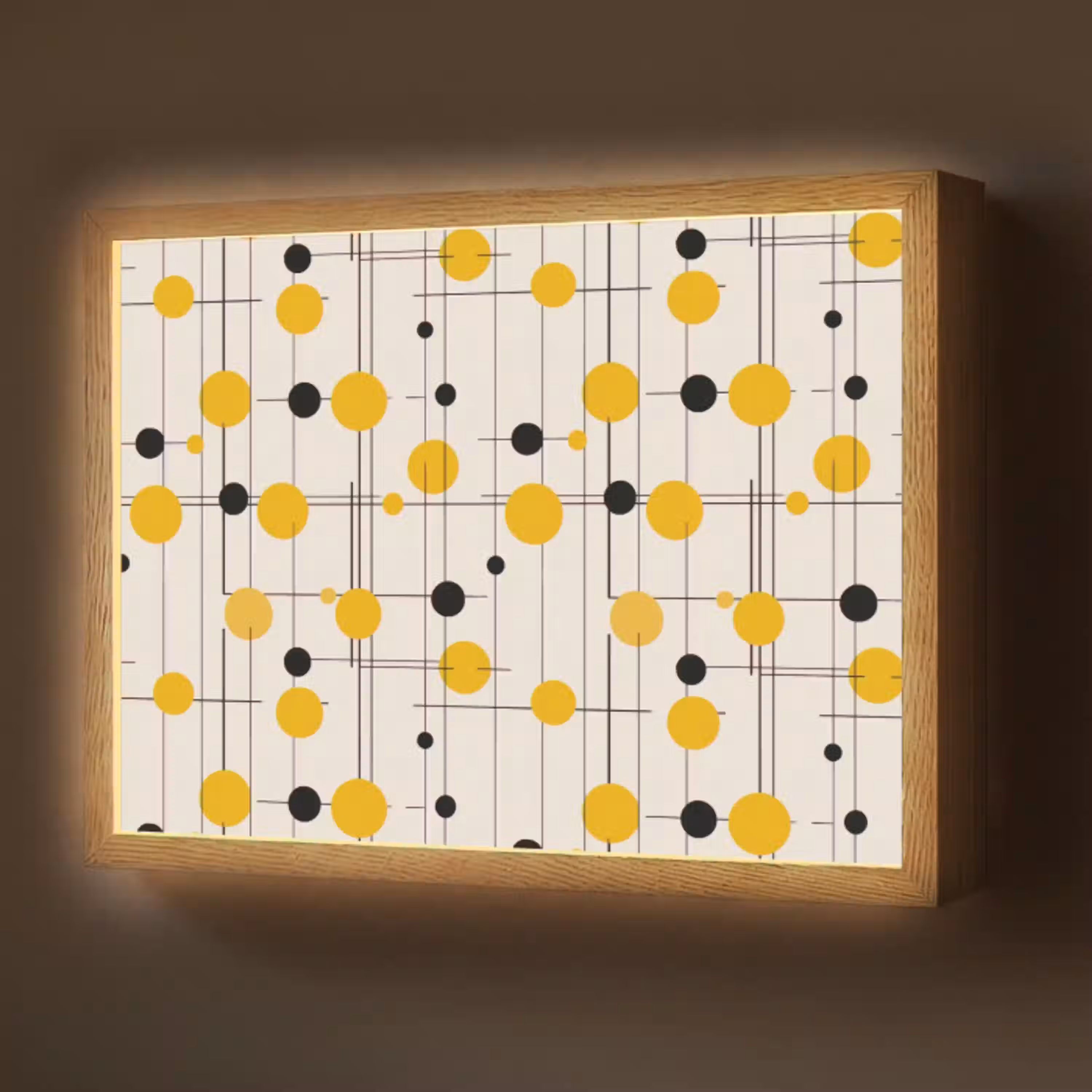 Geometrisch - Retro - Lijnen - Okergeel - Zwart Light Box met batterij (Wandlamp) middel 907 -z3d_website