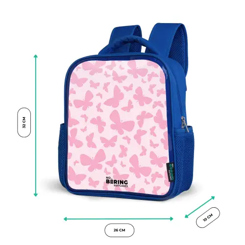 Roze vlinders Kinderrugzak - Blauw middel -productfoto_formaten