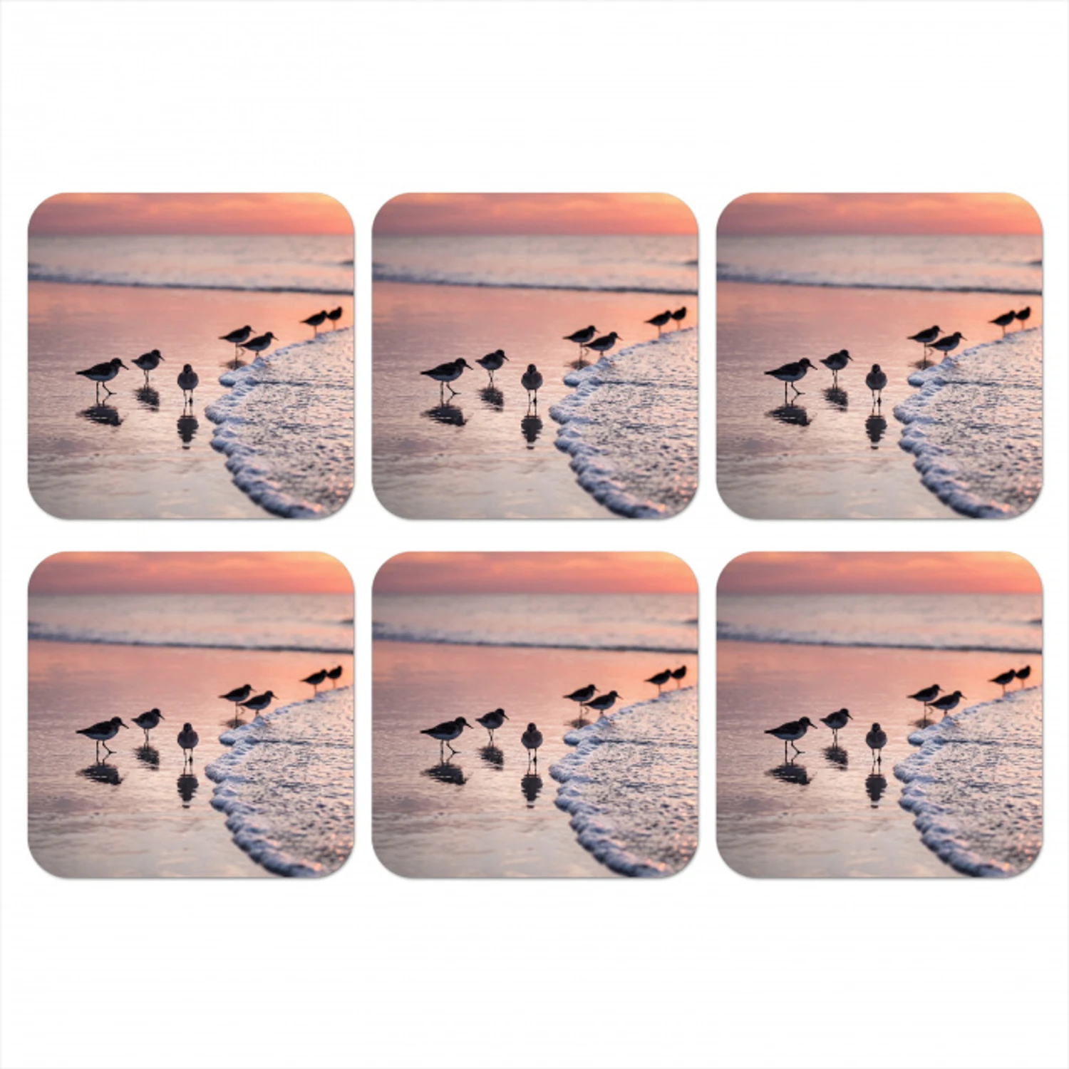 Meeuwen - Strand - Zee - Roze onderzetter kurk middel -3d