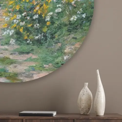 Kat - Vrouw - Bloemen - Huis Akoestische PET Vilt - Rond klein -sfeer5_closeup