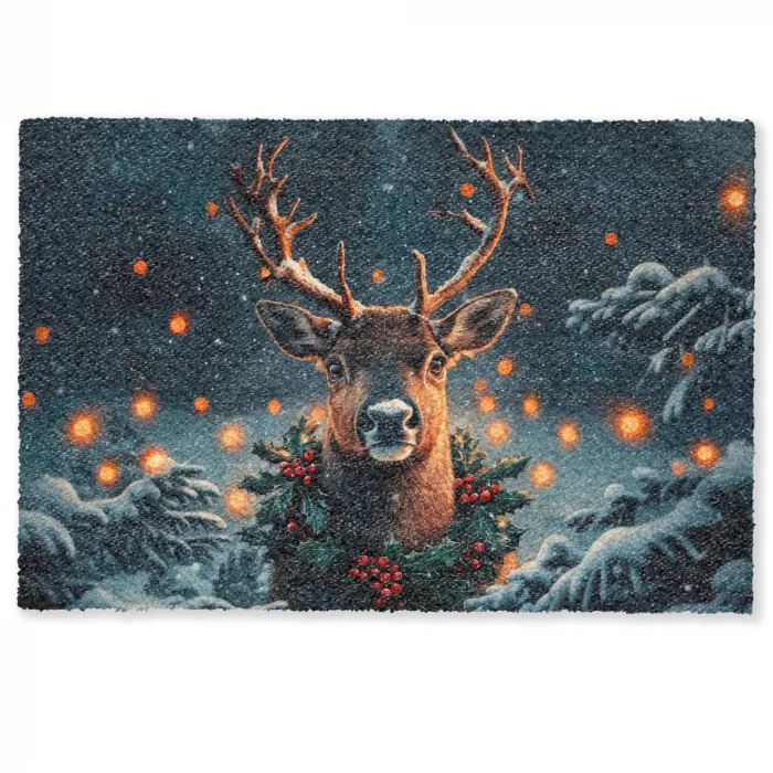 Hert - Kerst - Winter - Sneeuw - Kerstkrans Deurmat klein -zkaufland3d