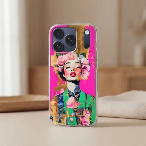Bloemenkroon - Goud - Vrouw - Portret Telefoonhoesje iPhone 17 Pro klein -sfeer2